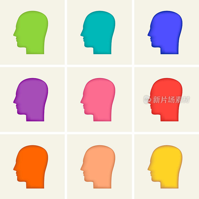 Colored icons set. Human head profile silhouette